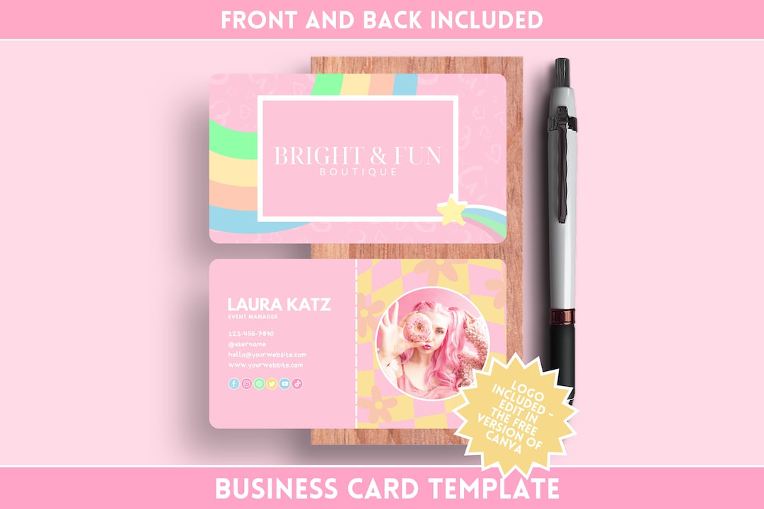 Cute Business Card Template Pastel Business Card Design Edit in Canva Instant Download - Etsy