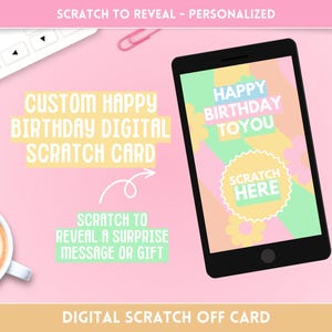 Biglietto da grattare con sorpresa di compleanno - Ideale per avventure di viaggio, serate di concerti e giornate in spa! Messaggio di rivelazione regalo personalizzato colorato