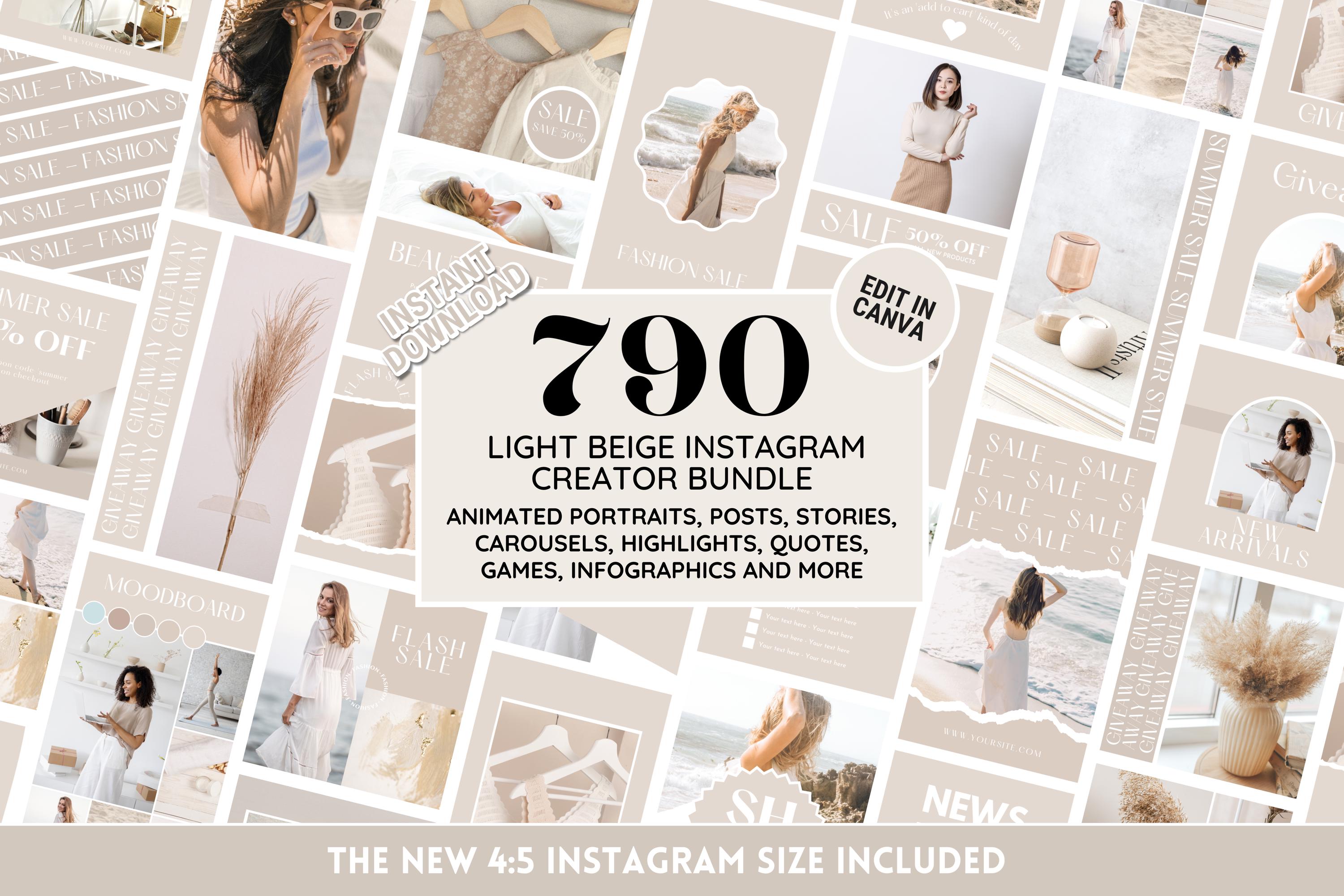 Instagram Template Bundle: Light Beige Neutral Social Media Kit - Canva ...