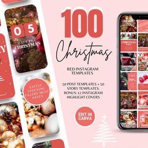 Christmas Instagram Template Bundle: Bright Festive Xmas Posts, Stories and Highlight Covers - Cute Seasonal Social Media Canva Kit