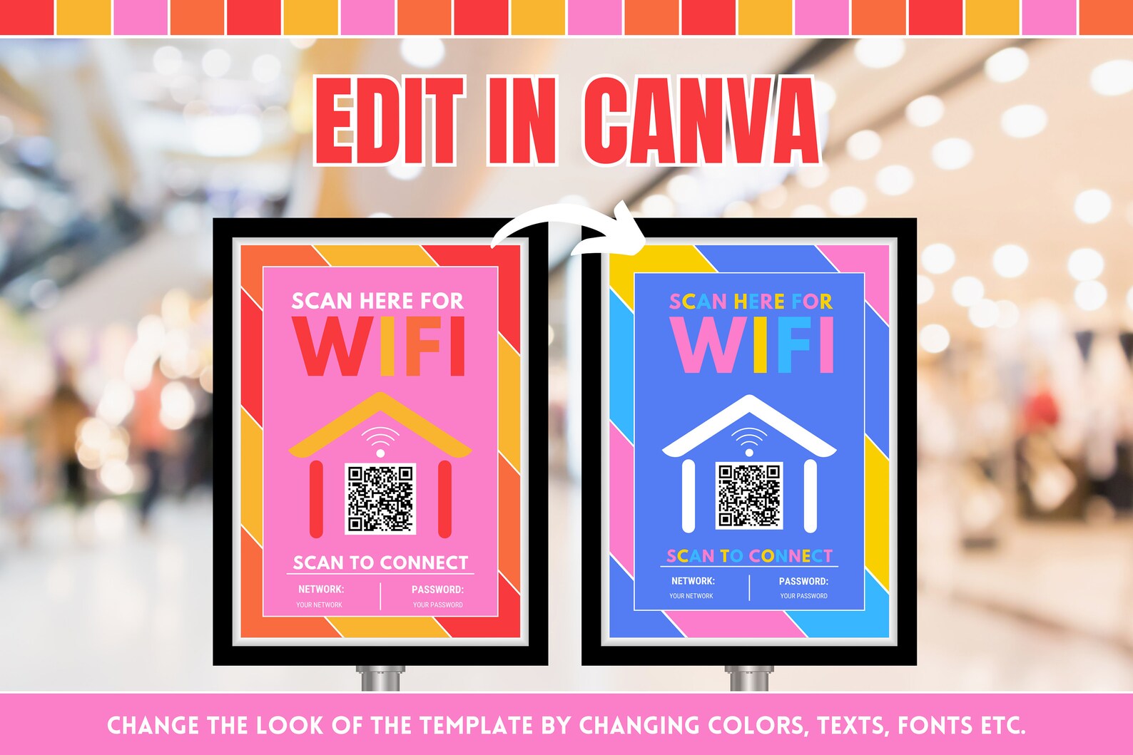 Colorful Wifi QR Code Sign - Editable Wifi Password Sign - Printable ...