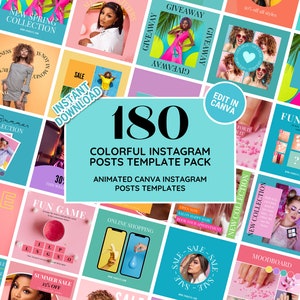 Instagram Template Post Bundle: Colorful Social Media Feed Perfect for Fashion, Clothing, Salon, Beauty, Coach, Blogger - Edit in Canva