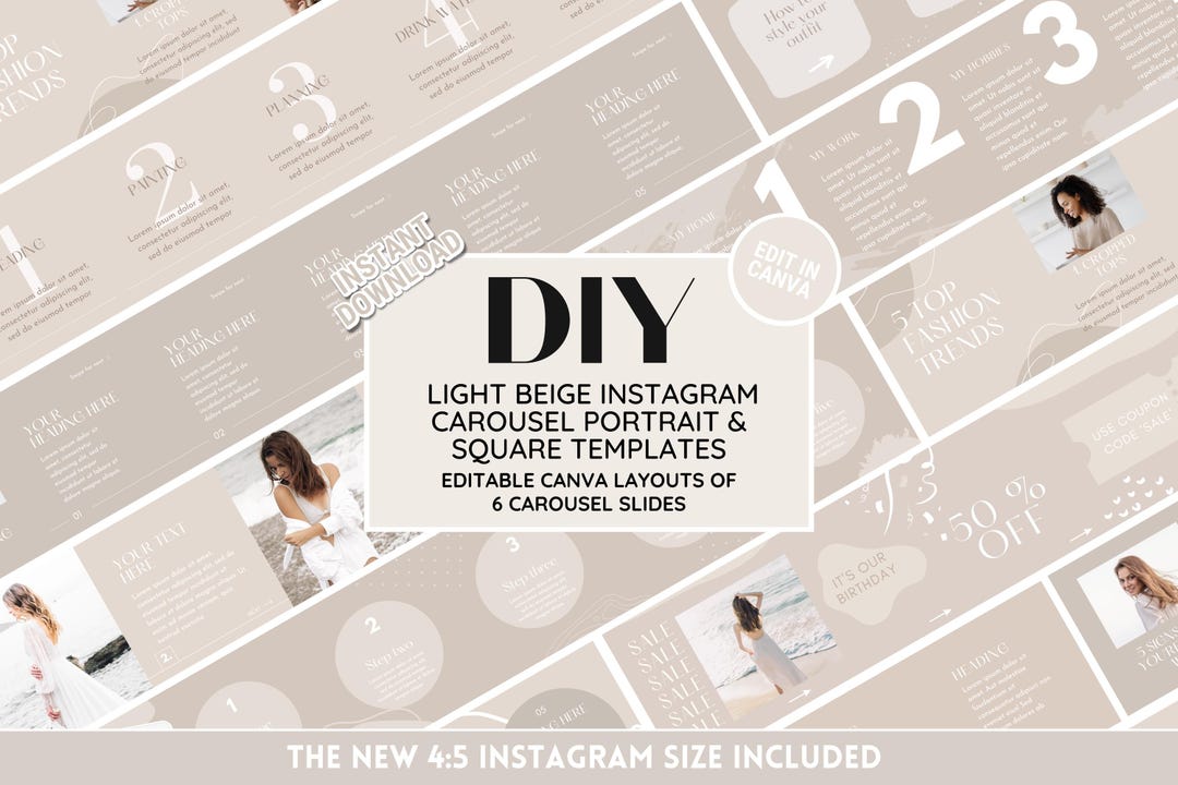 Neutral Instagram Carousel Bundle - Light Beige Grid Template - Perfect ...