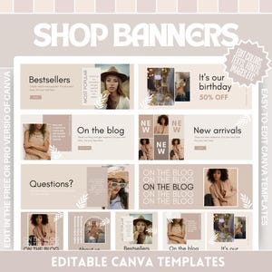 Shop Banner Template Bundle - Boho Design for Your Online Store - Neutral Beige Store Banners - Edit in Canva