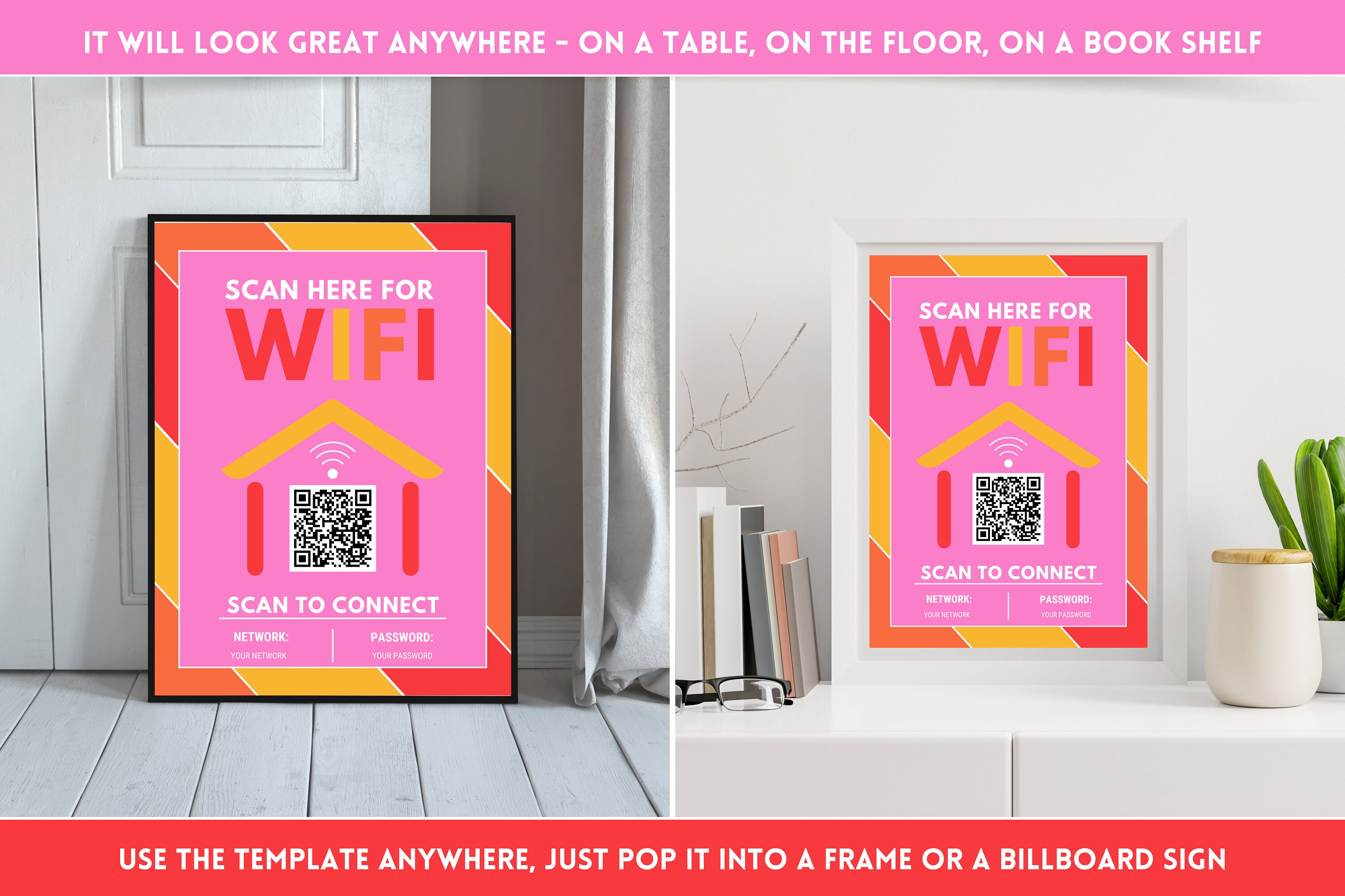 Colorful Wifi QR Code Sign - Editable Wifi Password Sign - Printable ...