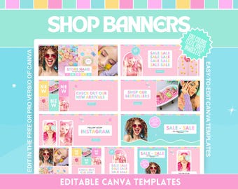 Shop Banner Template Bundle - Eye-Catching Design for Your Online Store - Bright & Colorful Store Banners - Edit in Canva