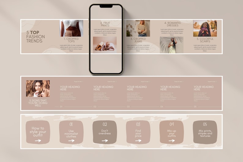 May include: A digital illustration of five fashion trends, including cropped tops, floral prints, cropped jeans, romantic dresses, and colourful scarves. The illustration includes text that says "5 Top Fashion Trends" and "How to style your outfit".