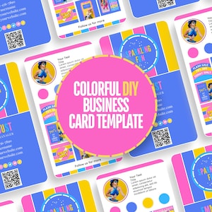 Sjabloon voor kleurrijke visitekaartjes - leuke bedrijfsbranding - bewerken in canva - inclusief logo