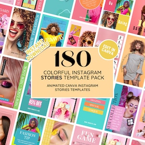 Instagram Template Story Bundle: Colorful Social Media Branding Kit, Perfect for Fashion, Clothing, Salon, Beauty, Coach - Edit in Canva