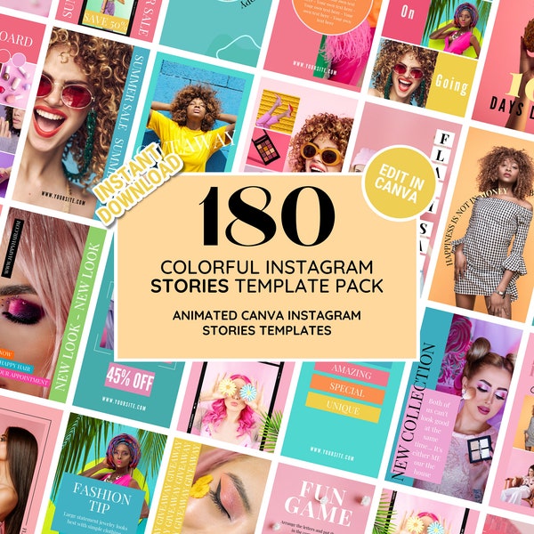 Instagram Template Story Bundle: Colorful Social Media Branding Kit, Perfect for Fashion, Clothing, Salon, Beauty, Coach - Edit in Canva