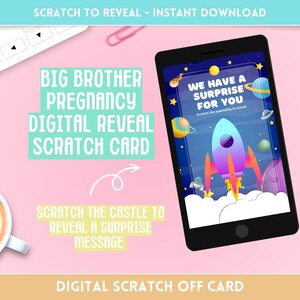 Biglietto da grattare per la rivelazione della gravidanza del nuovo fratello - Annuncio divertente e unico - Simpatico bambino a sorpresa in arrivo - Download istantaneo