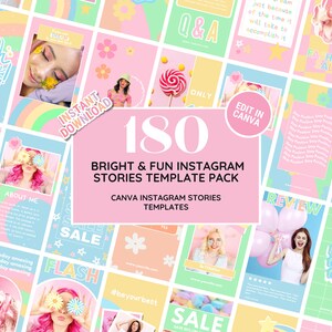 Paquete de historias de Instagram: Plantillas de kit de marca para redes sociales, divertidas y brillantes, ideales para moda, blogs, salones de belleza, uñas. Edita en Canva.