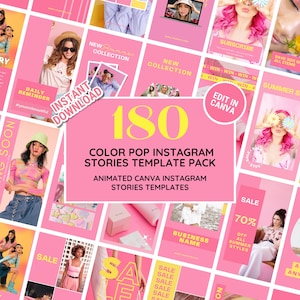 Pacchetto Storie di Instagram: Modelli di Kit per il Branding dei Social Media Color POP, Perfetti per Moda, Blogger, Coach, Boutique - Modifica in Canva