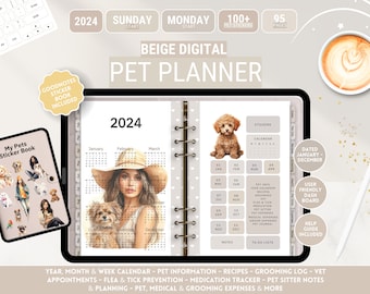 Pet Care Digital Planner - Track Training, Health, Expenses, Grooming, Vet Appointments & More - Cute GoodNotes Sticker Book Included
