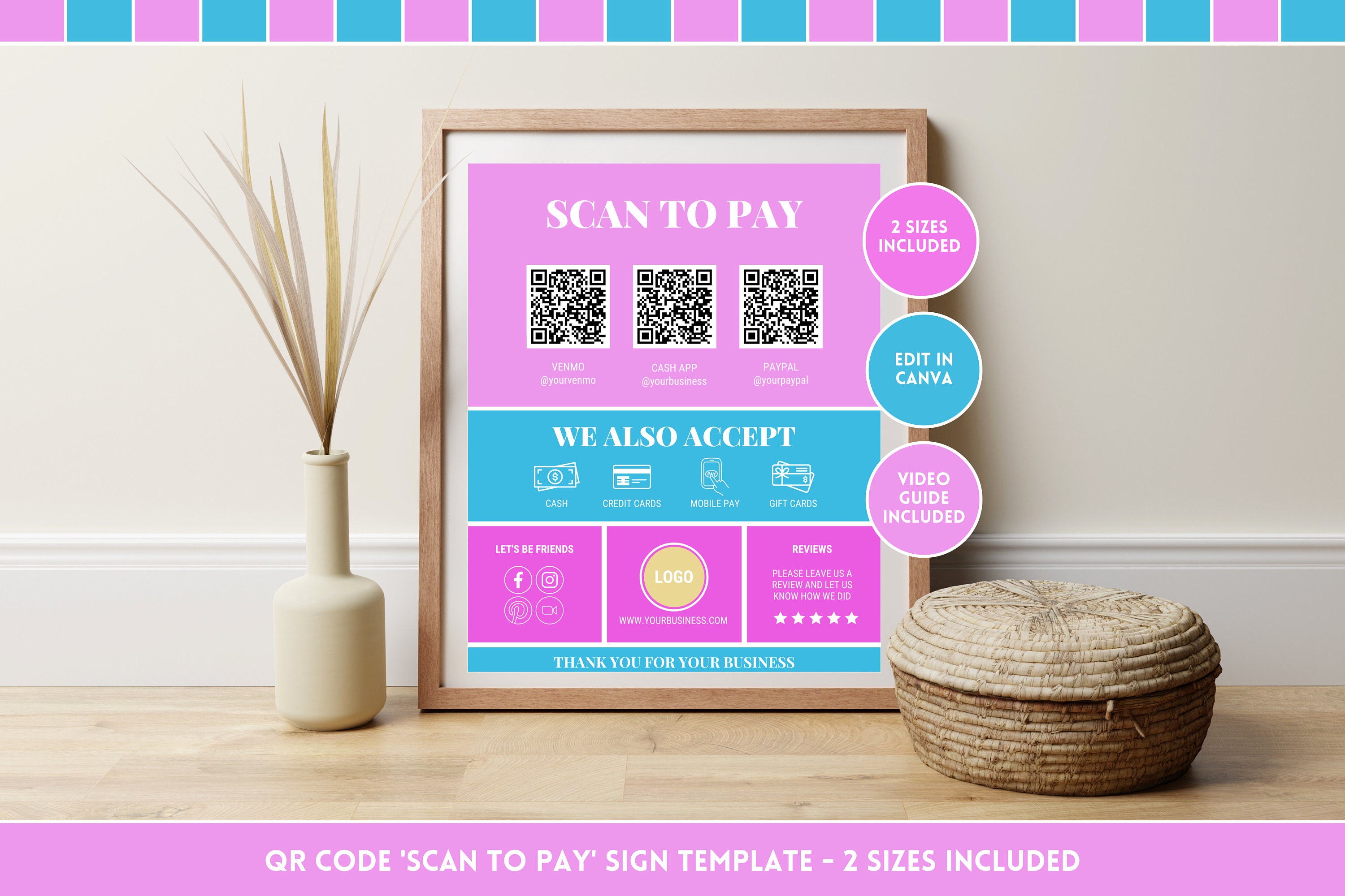 Scan to Pay Template QR Code Sign - Easy Payment & Follow Us on Social ...