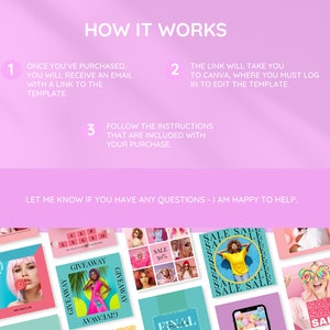 K&ouml;nnte beinhalten: Eine farbenfrohe Grafikvorlage f&uuml;r Social-Media-Posts. Die Vorlage bietet eine Vielzahl von Designs, darunter eine Gewinnspielank&uuml;ndigung, eine Verkaufsank&uuml;ndigung und eine Ank&uuml;ndigung eines neuen Produkts. Die Vorlage ist f&uuml;r die Verwendung auf Instagram, Facebook und anderen Social-Media-Plattformen konzipiert.