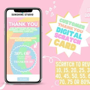 Remise de remerciement pour les clients fidèles - Carte numérique à gratter - Révélation surprise pour le parrainage d'un ami - Téléchargement instantané