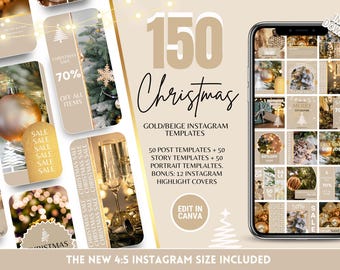 Festive Christmas Instagram Template Bundle - Engaging Xmas Canva Stories, Portraits, Posts and Highlights - Easy Edit in Canva