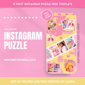 Modello di puzzle di Instagram: crea un collage colorato, senza soluzione di continuità e carino, facile da modificare nel tema Canva Color POP