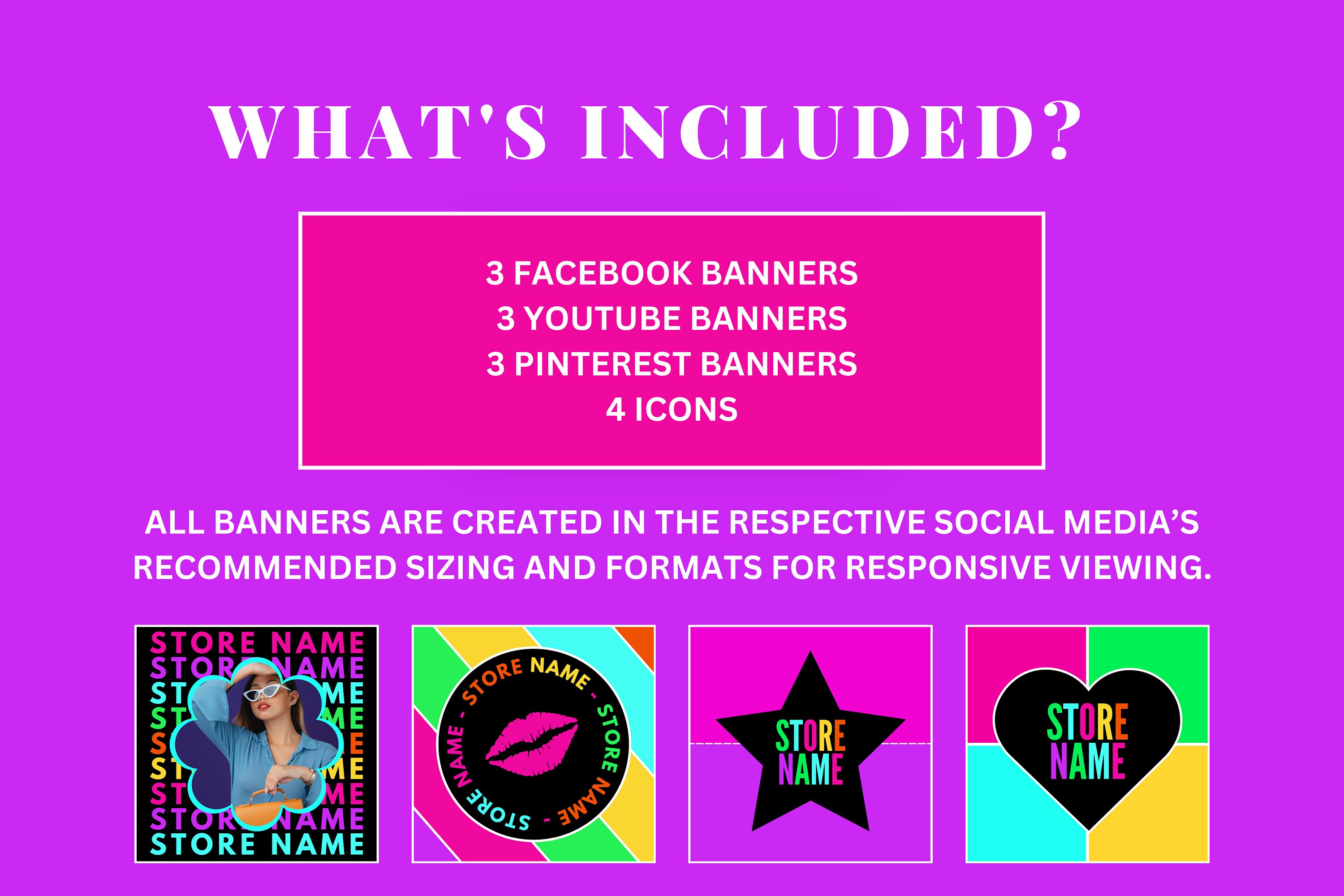 Neon Youtube Banner Vorlagen - Facebook Cover Vorlagen - Pinterest Banner  Set - Miniaturbilder - In Canva bearbeiten - Etsy Österreich, image size:3000x2000