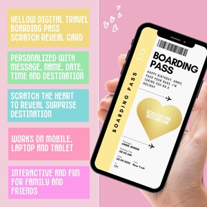 Carte d'embarquement à gratter - Faire-part de voyage surprise parfait pour un anniversaire, une confirmation de mariage ou l'obtention du diplôme - Personnalisé