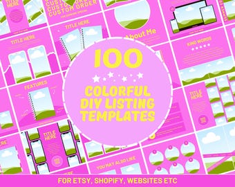 100 Etsy Listing Mockup Templates for Digital and Physical Products - Colorful Templates Perfect for Most Product Niches - Edit in Canva
