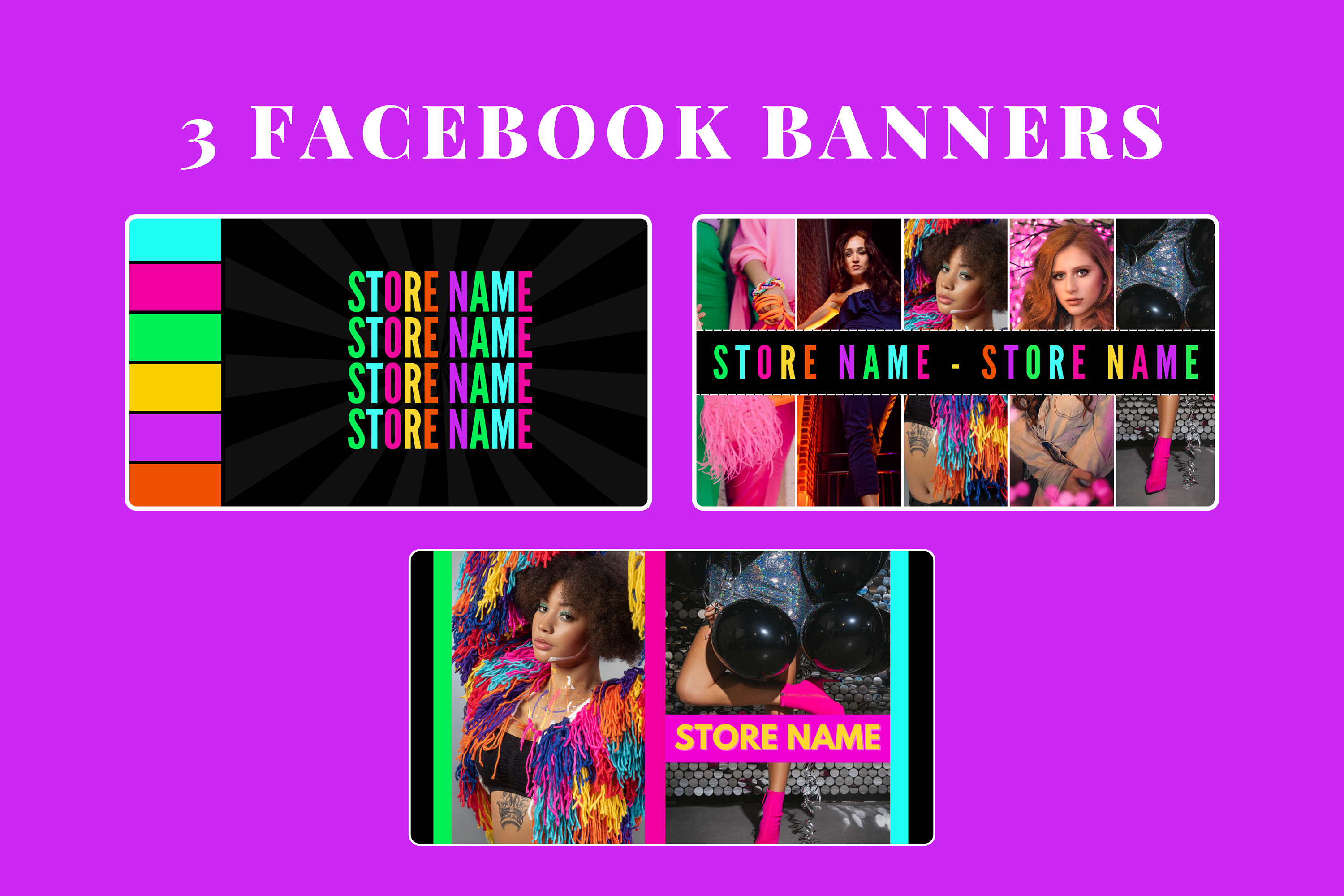 Neon Youtube Banner Vorlagen - Facebook Cover Vorlagen - Pinterest Banner  Set - Miniaturbilder - In Canva bearbeiten - Etsy Österreich, image size:3000x2000