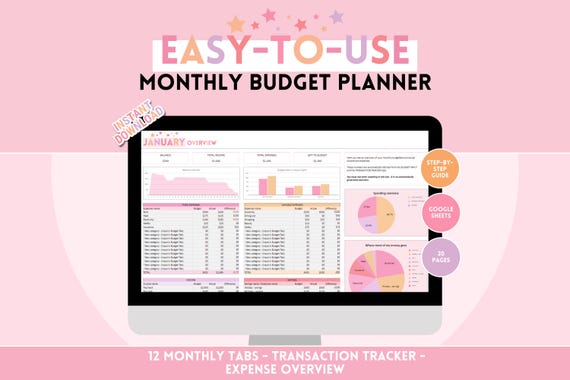 12-Month Budget Spreadsheet Planner: Track Your Income, Expenses, Debt and Savings with Google Sheets - Peach Candy Theme