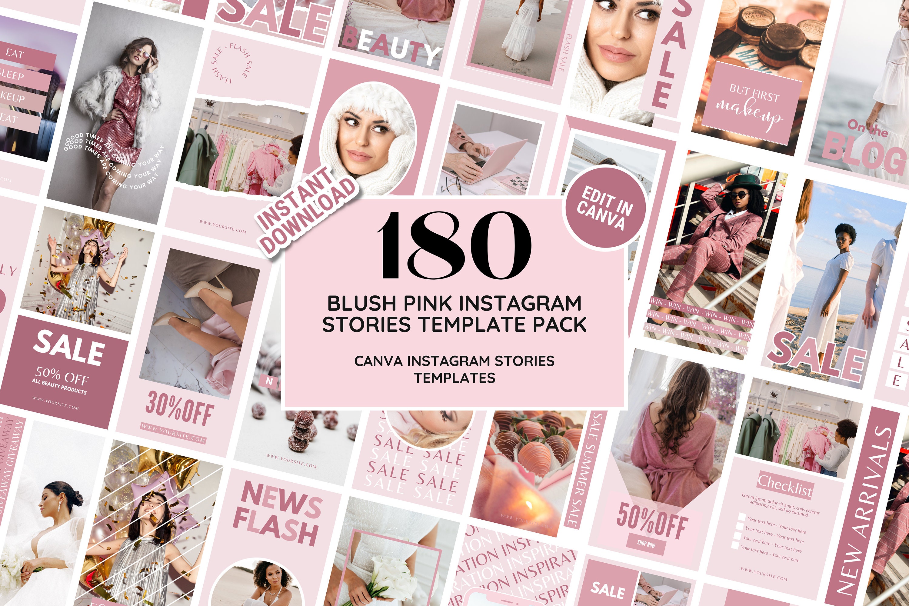 Instagram Story Bundle: Blush Pink Social Media Branding Kit Templates ...