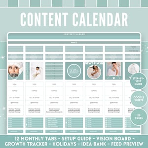 Social Media Content Planner - Organisiere und steigere dein Instagram Wachstum - Grüner Instagram Kalender für Google Sheets