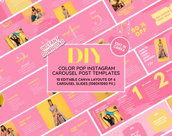 Colorful Instagram Carousel Bundle - Feminine Grid Template - Perfect for Fashion, Boutique, Accessories, Jewelry - Color POP Theme