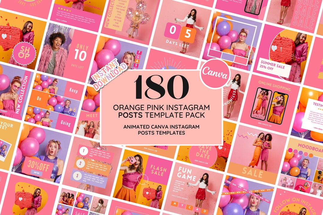 Orange Pink POSTS Templates Instagram Templates Instagram - Etsy