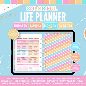 Colorful Life Digital Planner Perfect for Goodnotes and Notability - Hyperlinked, Dated and Undated,  Sunday and Monday Start