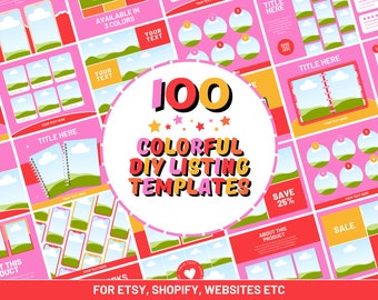 100 Etsy Listing Mockup Templates for Digital and Physical Products - Colorful Templates Perfect for Most Product Niches - Edit in Canva