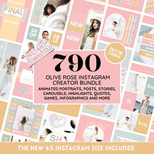 Instagram Template Bundle: Olive Rose Pastel Social Media Branding Kit - Portraits, Posts, Stories, Carousels, Quotes, Highlight Covers
