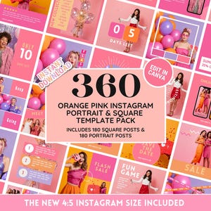 Instagram Template Portrait & Square Bundle: Orange Pink Social Media Feed Perfect for Fashion, Clothing, Salon, Coach - Edit in Canva