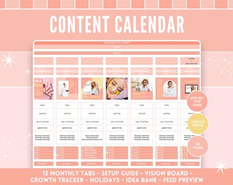 Peach Sunrise Social Media Planner | Google Sheets | Content Planner | Content Calendar | Instagram Planner | Social Media Tracker