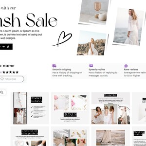 K&ouml;nnte beinhalten: Ein Screenshot einer Website, die einen Flash-Sale f&uuml;r einen Shop anzeigt, der Kleidung und Accessoires verkauft. Die Website hat einen wei&szlig;en Hintergrund mit schwarzem Text und Bildern von Frauen, die wei&szlig;e Kleidung tragen. Der Text "Flash Sale" wird in gro&szlig;er Schrift oben auf der Seite angezeigt. Die Website enth&auml;lt auch einen Bereich f&uuml;r Produktkategorien, eine Suchleiste und einen Bereich f&uuml;r Kundenbewertungen.