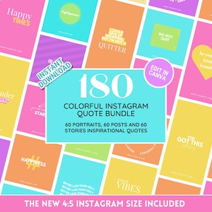 Colorful Instagram Quote Bundle: Add a Touch of Positivity and Inspiration to Your Portraits, Posts & Stories with this Vibrant Canva Kit