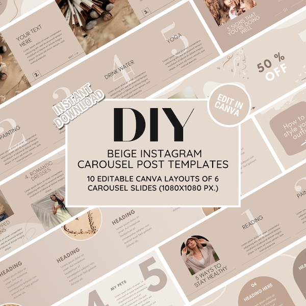 Modèles beiges de carrousel Instagram | Modèle de toile | Modèle Instagram | Modèles de marketing | Modèle Instagram de carrousel | Message du carrousel