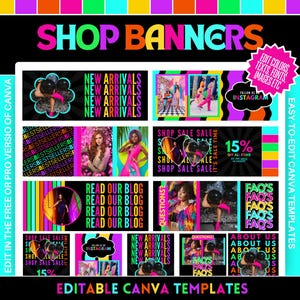 Neon Shop Banner Template Bundle - Eye-Catching Design for Your Online Store - Neon Store Banners - Edit in Canva