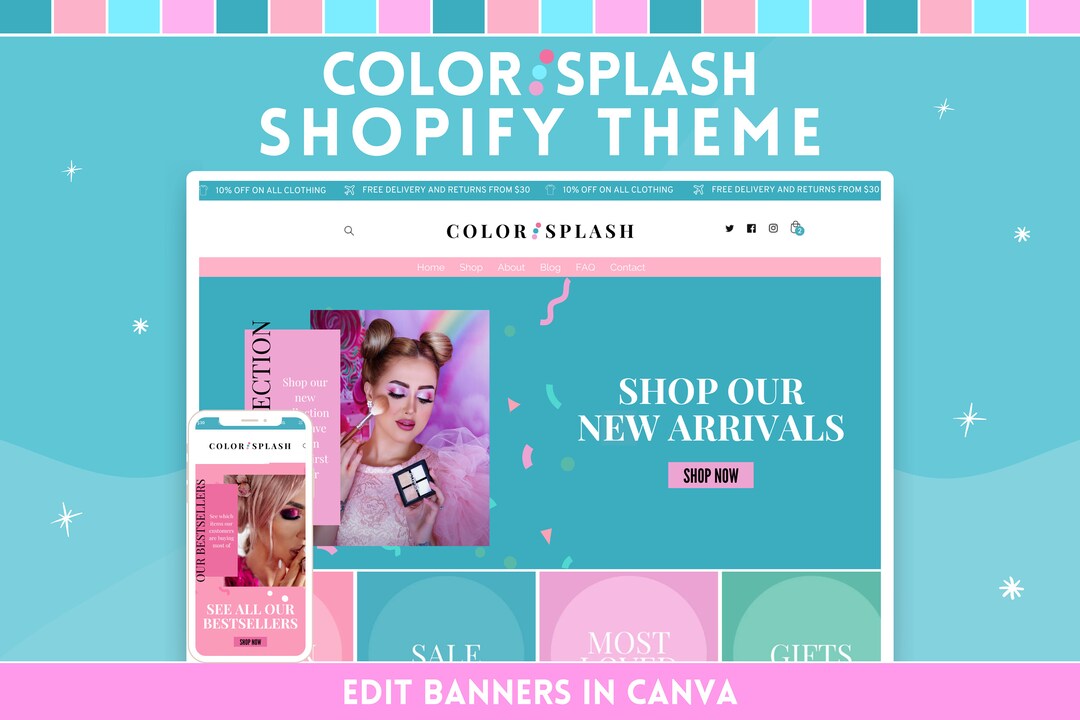 Color Splash Shopify Theme Shopify Theme Shopify Template Etsy
