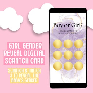 Carte numérique à gratter indiquant le sexe des filles : annonce pour le téléchargement immédiat - Match 3 pour gagner !