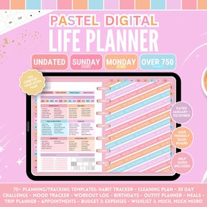 Pastel Life Digital Planner Perfect for Goodnotes and Notability - Hyperlinked, Undated, Sunday and Monday Start