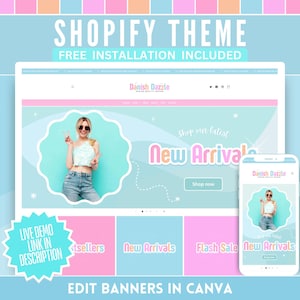 Fun Shopify Theme & Logo Templates - Colorful Danish Dazzle Business Starter Kit - Canva Banners - Easy Website Setup - Boutique Webdesign