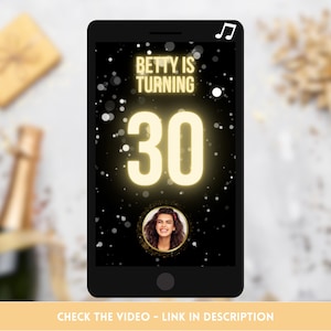 Faire-part d'anniversaire animé - Feux d'artifice scintillants argentés et dorés avec musique - Personnalisé