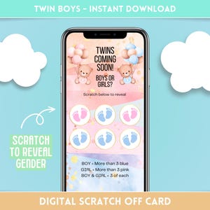 Twin Boys Gender Reveal Digital Scratch Off Card: Annuncio di download immediato