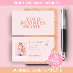 Süße Visitenkarten Vorlage perfekt für Mode, Beauty, Schmuck, Salon, Boutique - Easy Edit in Canva - Peach Candy Theme
