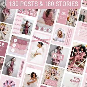 Blush Pink Instagram Template Bundle: Posts, Stories, Carousels, Quotes ...