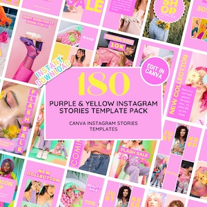 Instagram Story Bundle: Purple & Yellow Social Media Branding Kit Templates, Perfect for Fashion, Blogger, Salon, Beauty - Edit in Canva